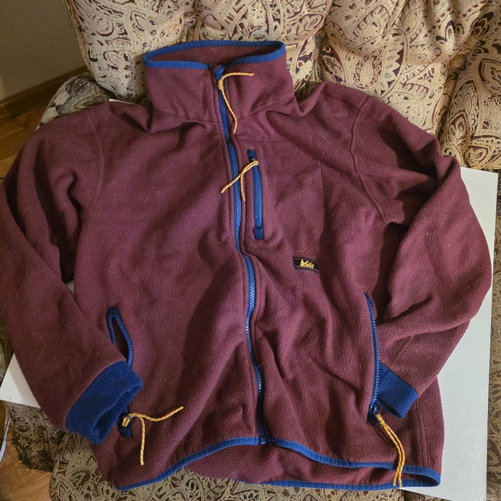 REI Maroon Fleece Jacket with Navy Trim
